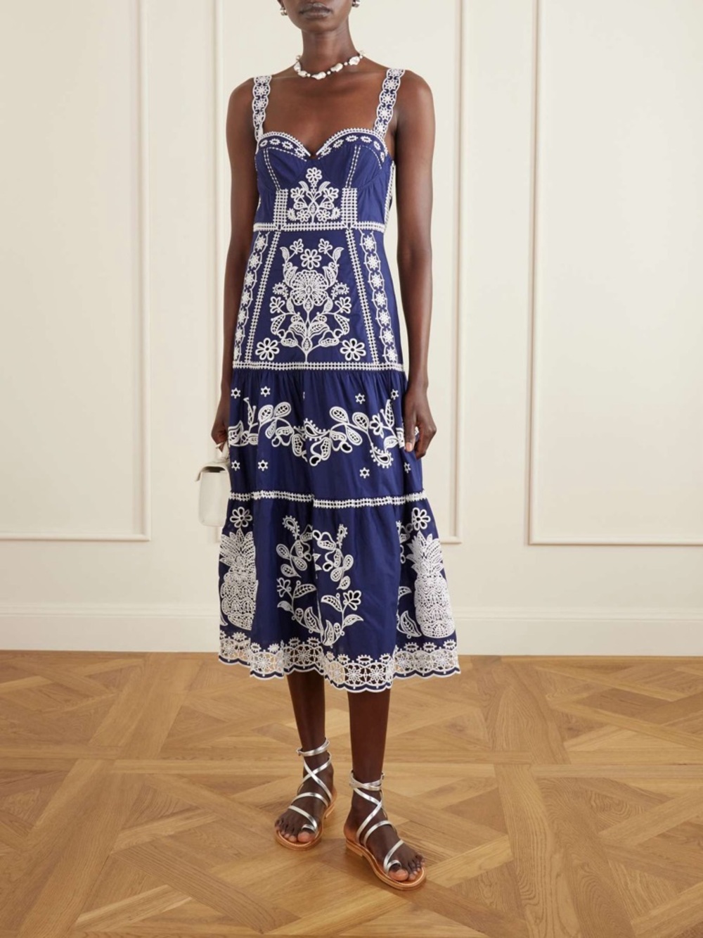 FARM Rio Blue Richelieu Embroidered Midi Dress Size Medium NWT - Picture 15 of 16